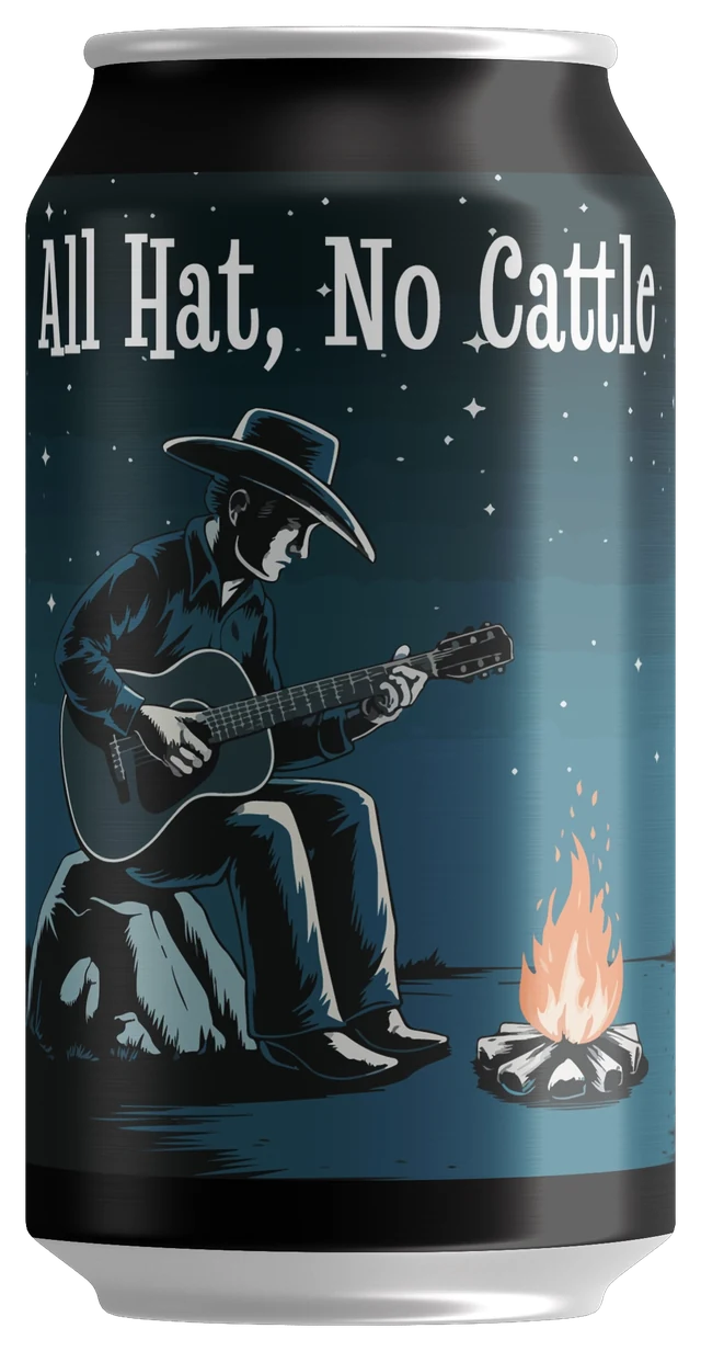 All Hat, No Cattle Coffee Stout can, photorealistic mockup